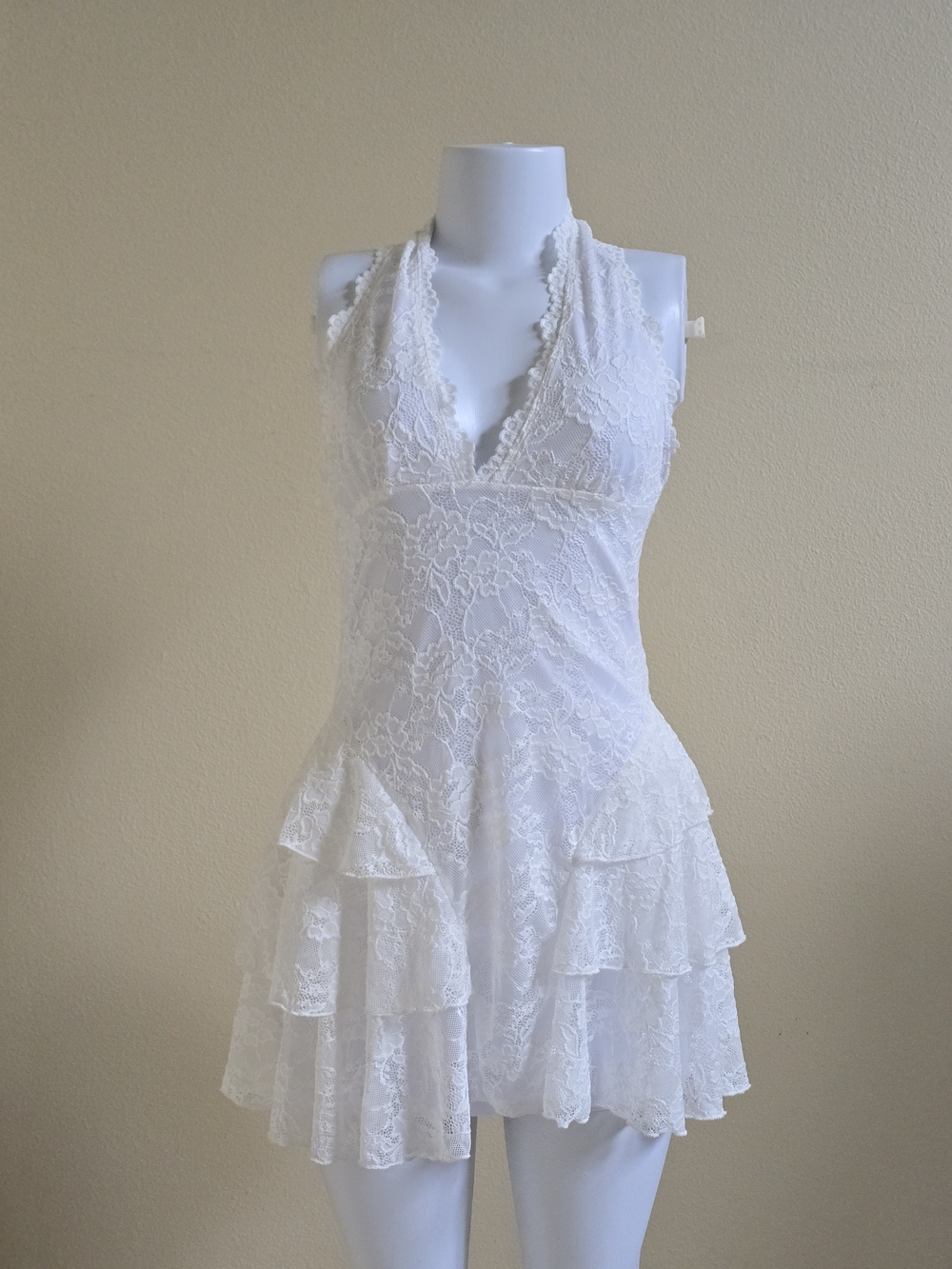 White Lace Ruffled Mini Dress